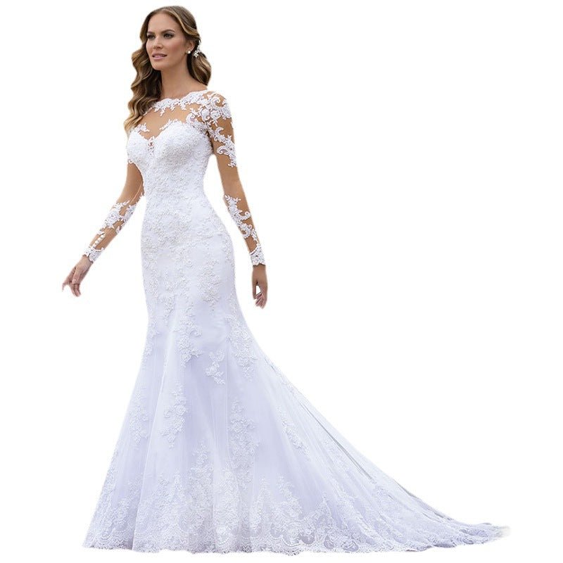 Wedding Dress Fishtail New Dress European Slim Fit Sexy Long Sleeve Leaking Back Wedding Banquet