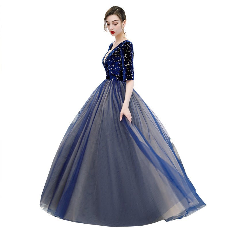 Color Yarn New Chorus Performance Student Vocal Solo Art Test Clothing Puffy Skirt Long Evening Dress Women