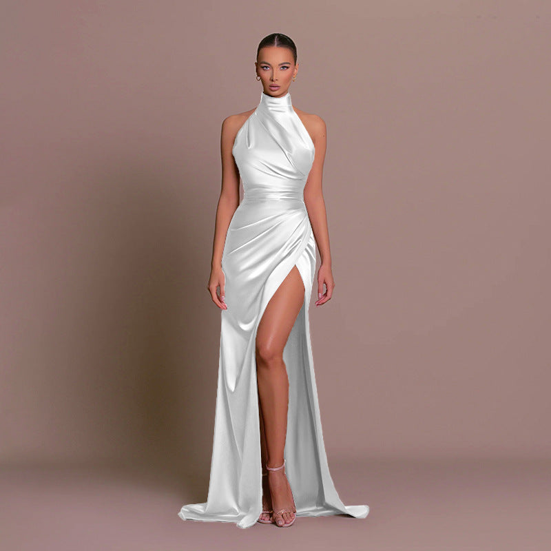 Women’s Vintage Sleeveless Split Dress: Elegant Stand-Up Collar Design