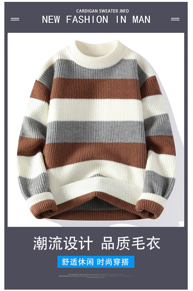 Autumn and Winter New Semi-turtleneck Sweater Men's Thickened Pullover Trendy Men's Knitted Sweater Top