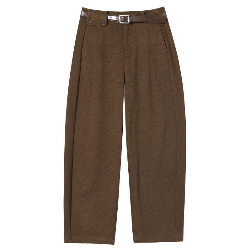 Autumn and Winter New High-waisted Nine-point Straight-leg Woolen Pants with Fleece Harlan Boots Casual Pants for Women