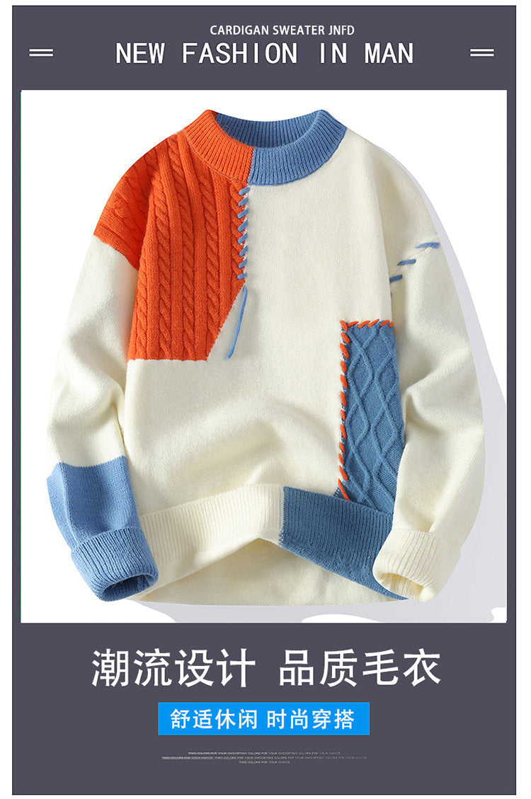 Popular Men's Autumn and Winter New Semi-turtleneck Sweater Men's Thickened Pullover Trendy Men's Knitted Top