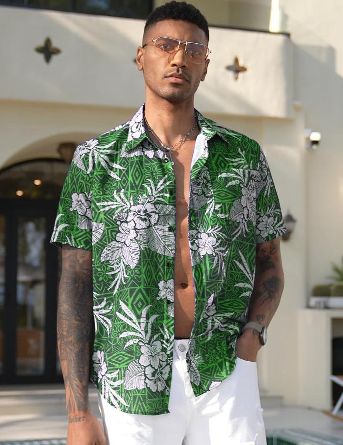 Capsule Wardrobe Essential | Sustainable Hawaiian Shirts | Unisex Cropped Sleeve Beach Tops with AI-Enhanced Floral Patterns