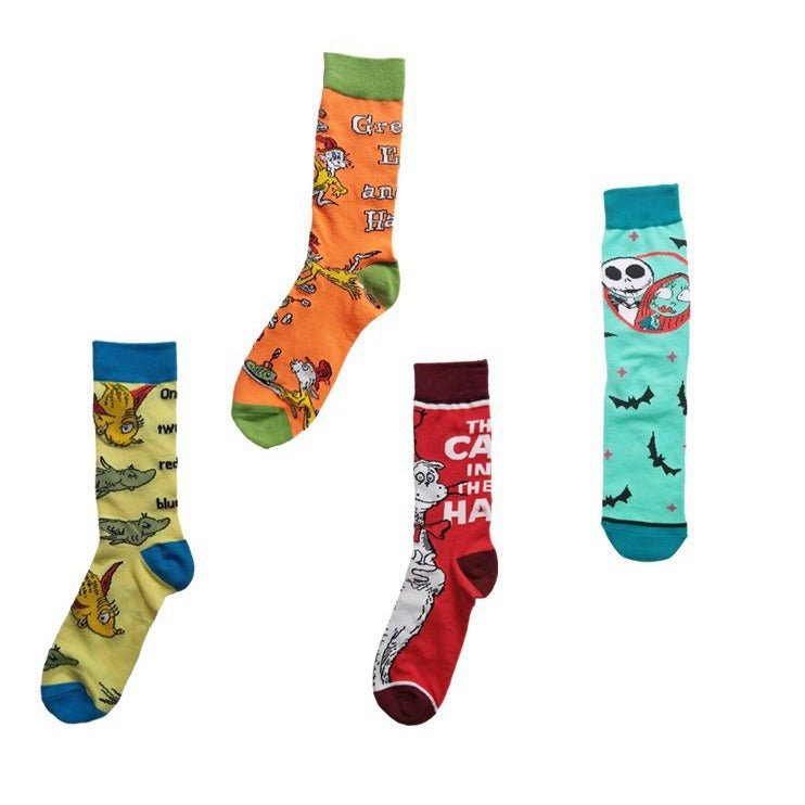 Christmas Cotton Men's Four Seasons Cartoon Tide Socks Men's Socks Animal Socks-5PRS