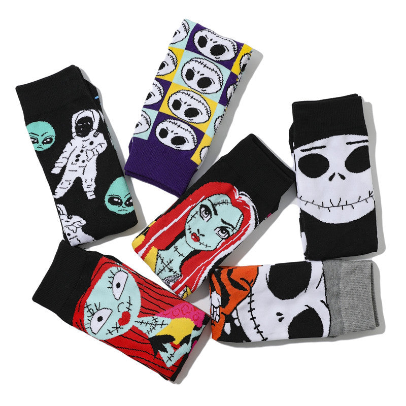 Women's New Trendy Socks Cotton Socks Men's Cartoon Trend Tube Socks Halloween Socks-5PRS
