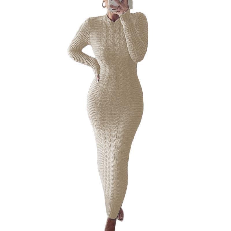 Autumn and Winter New Women's Fashion Twist Long-sleeved Woolen Dress