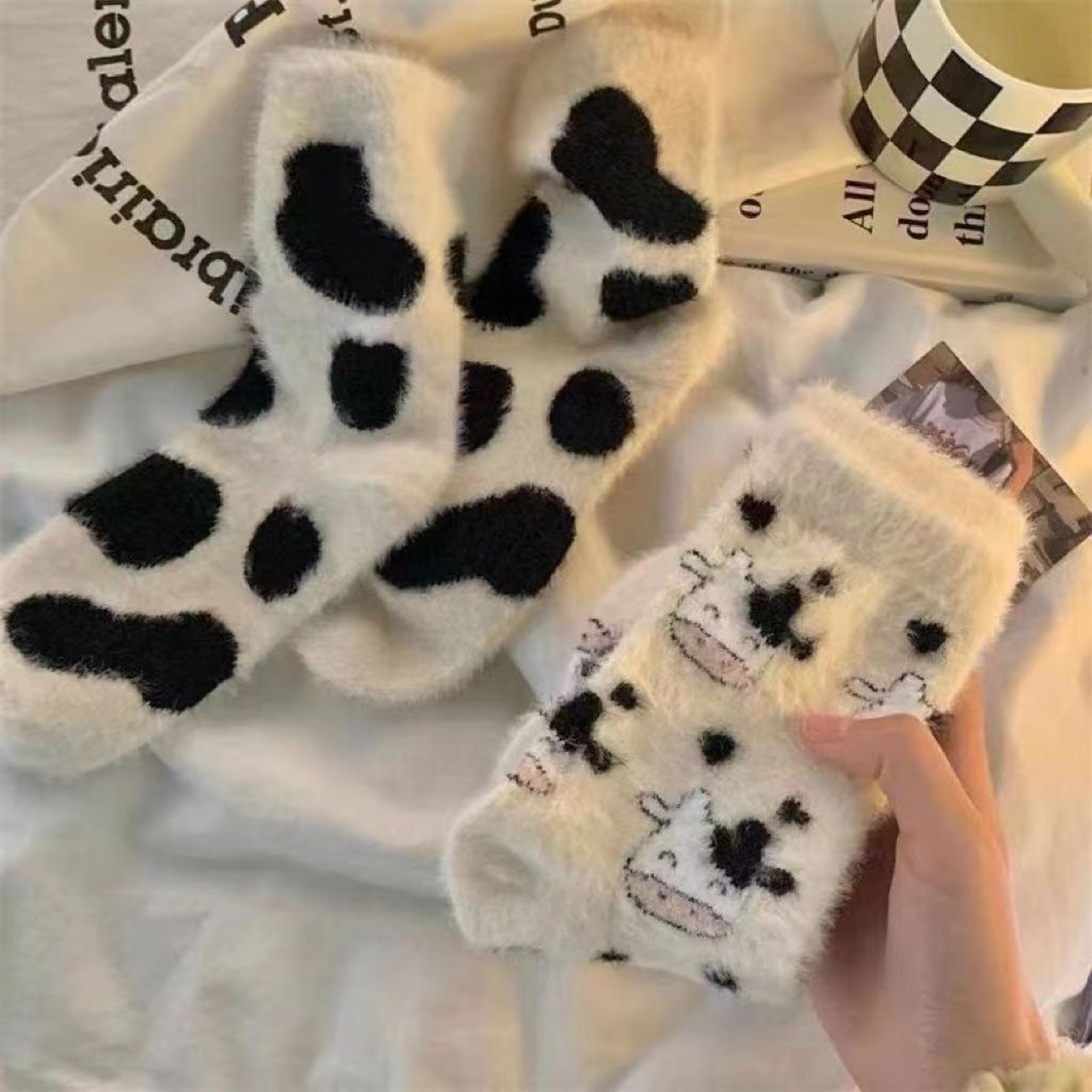 5PRS-Cartoon Mink Fleece Women's Thickened Warm Cute Fluffy Home Floor Socks Confinement Sleep Sock