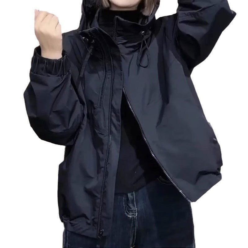 Zipper Hooded Retro Style Spring and Autumn New Loose Versatile Jacket Sunscreen Clothing Women Wear Cotton Coat