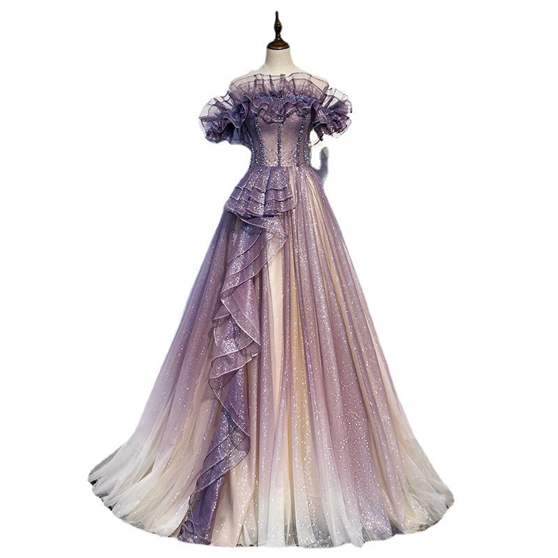 Lavender One-Shoulder Evening Dress - Elegant Long Gown for Summer Banquet & Choir Performances