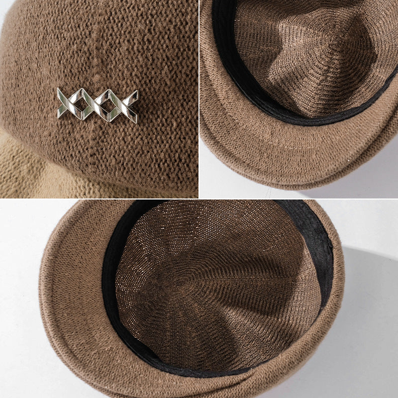 Autumn and Winter New Metal Standard Beret Children Big Head Circumference Show Face Small Reverse Wear Woolen Forward Hat