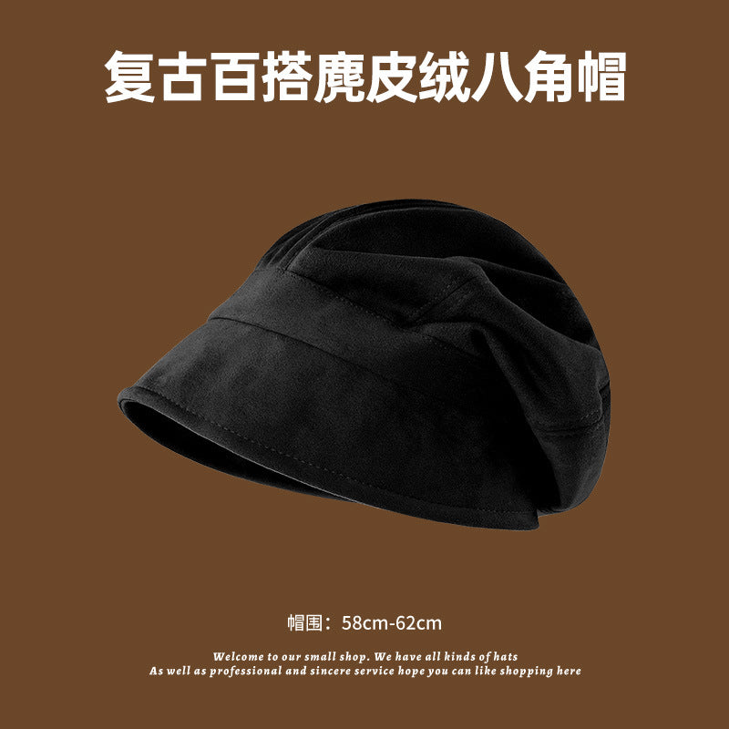 Autumn and Winter New Metal Standard Beret Children Big Head Circumference Show Face Small Reverse Wear Woolen Forward Hat