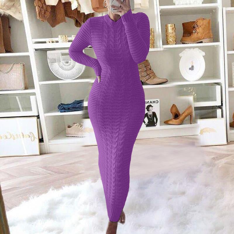 Autumn and Winter New Women's Fashion Twist Long-sleeved Woolen Dress