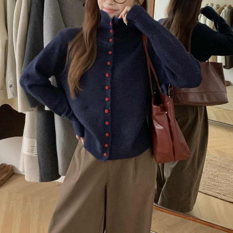 Casual Turtleneck Bag Buckle Sweater Cardigan Women's Autumn and Winter New Lazy Wind Knitted Outer Women's