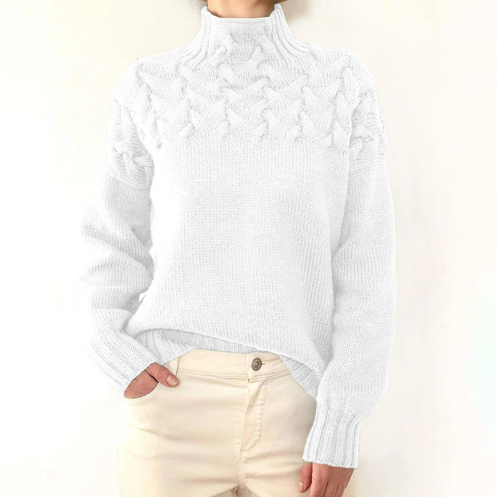 Women's Fashion Cable Knitted Detail Turtleneck Long Sleeve Sweater Women