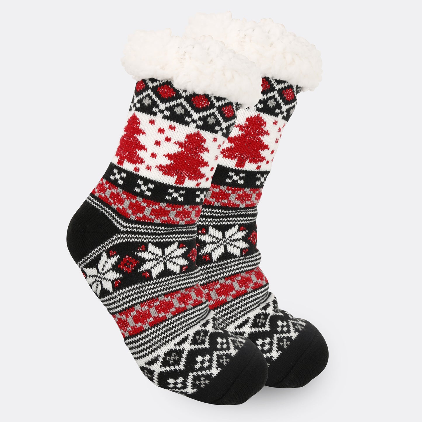 2PRS-Festive Thermal Knit Xmas Socks -Fleece-Lined Winter Sleepwear for Women, Cozy Cabin & Postpartum Recovery
