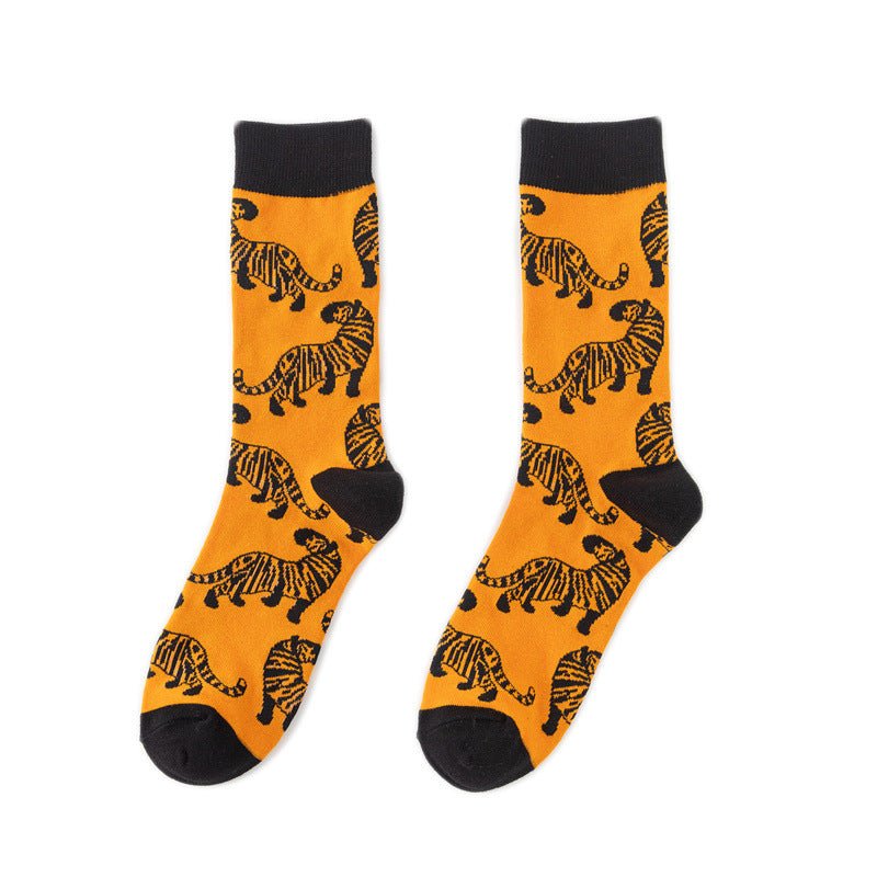 Casual Four-season Socks Men's Tiger Cartoon Socks Cotton Tube Socks Women's Leopard Print Animal Socks-5PRS
