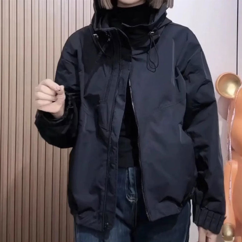 Zipper Hooded Retro Style Spring and Autumn New Loose Versatile Jacket Sunscreen Clothing Women Wear Cotton Coat
