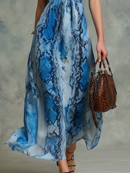 Women's Deep V-Neck Sleeveless Printed Dress - French Boho Maxi - Eco-Friendly Summer Beach Dress - Boho Vacation Wear