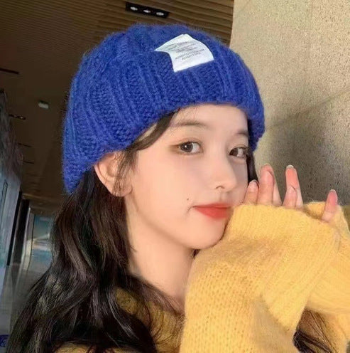 2PCS- Women's Rough Knitted Hat-Autumn and Winter Versatile Big Head Circumference Green Loose Ins Tide Shows Small Face