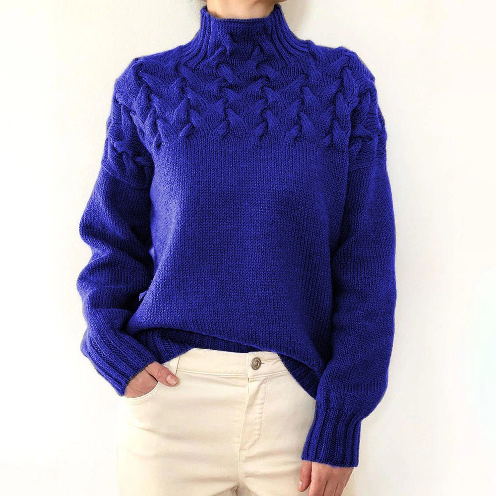 Women's Fashion Cable Knitted Detail Turtleneck Long Sleeve Sweater Women