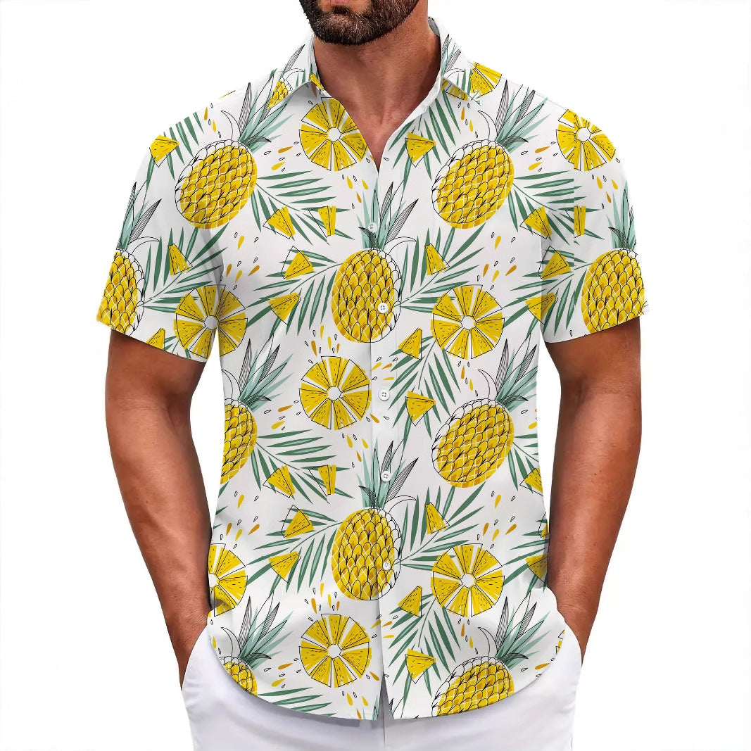 Capsule Wardrobe Essential | Sustainable Hawaiian Shirts | Unisex Cropped Sleeve Beach Tops with AI-Enhanced Floral Patterns