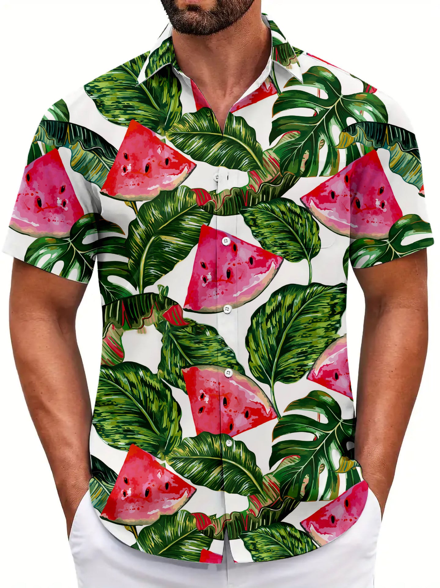 Capsule Wardrobe Essential | Sustainable Hawaiian Shirts | Unisex Cropped Sleeve Beach Tops with AI-Enhanced Floral Patterns