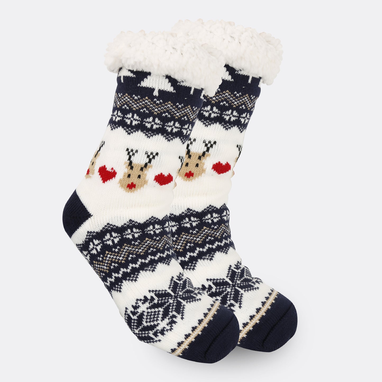 2PRS-Festive Thermal Knit Xmas Socks -Fleece-Lined Winter Sleepwear for Women, Cozy Cabin & Postpartum Recovery