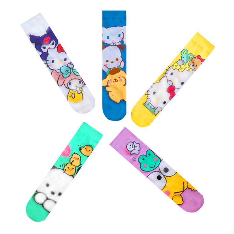 Women's Four Seasons Women's Cotton Animation Male Manufacturer Hello Kitty Ins Trendy Socks Men's Socks-5PRS