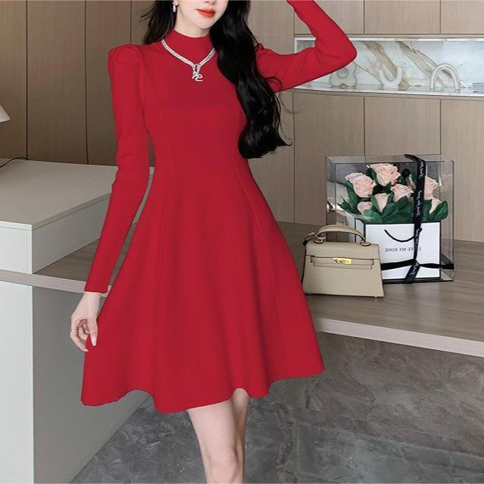 Viral Cozy Knit Dress: Cottagecore A-Line Bubble Sleeve for Spring Autumn Layering