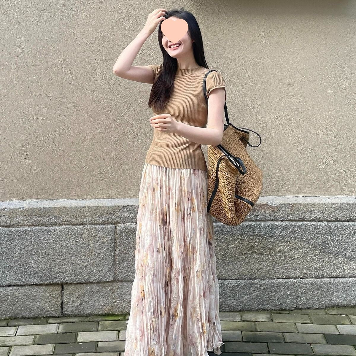 Floral Skirt Set Women’s Knitted Top & Midi Skirt Summer Outfit Two-piece