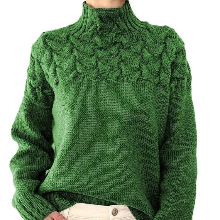 Women's Fashion Cable Knitted Detail Turtleneck Long Sleeve Sweater Women