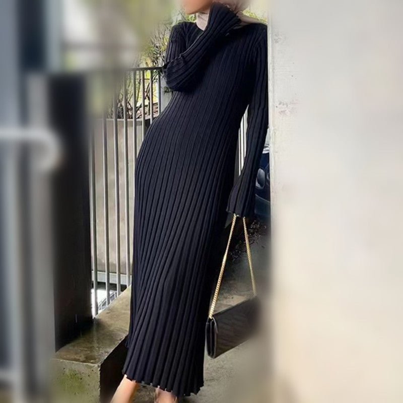 Autumn and Winter New Knitted Dress Casual Waist V-neck Large Pit Strip Thin Knitted Dress Women