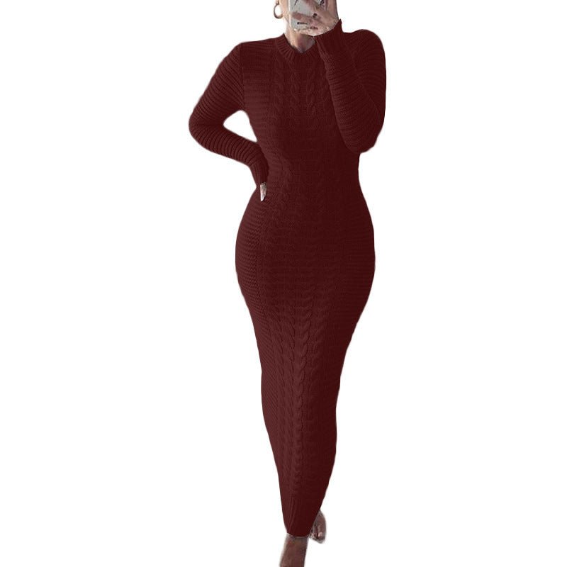 Autumn and Winter New Women's Fashion Twist Long-sleeved Woolen Dress