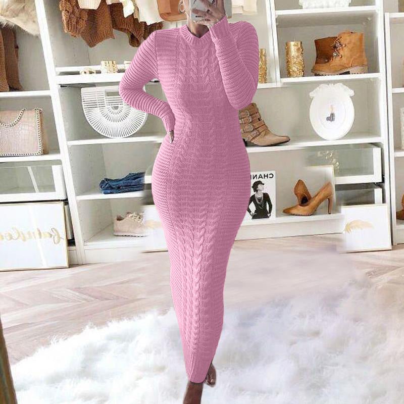 Autumn and Winter New Women's Fashion Twist Long-sleeved Woolen Dress