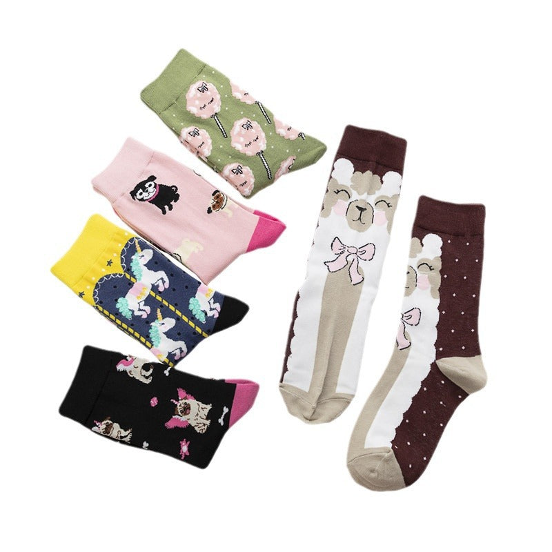 Women's Socks Hip-hop Trend Women's Mid-tube Cotton Socks Cartoon Personalized Socks Cute Man-5PRS