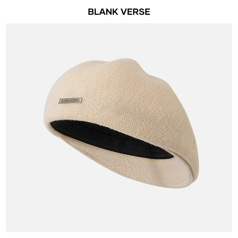 Autumn and Winter New Metal Standard Beret Children Big Head Circumference Show Face Small Reverse Wear Woolen Forward Hat