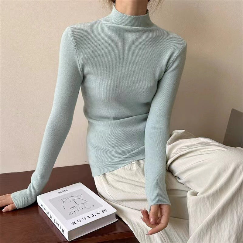 Half Turtleneck Candy-colored Sweater for Women's New Simple Slim-fitting Knitted Sweater