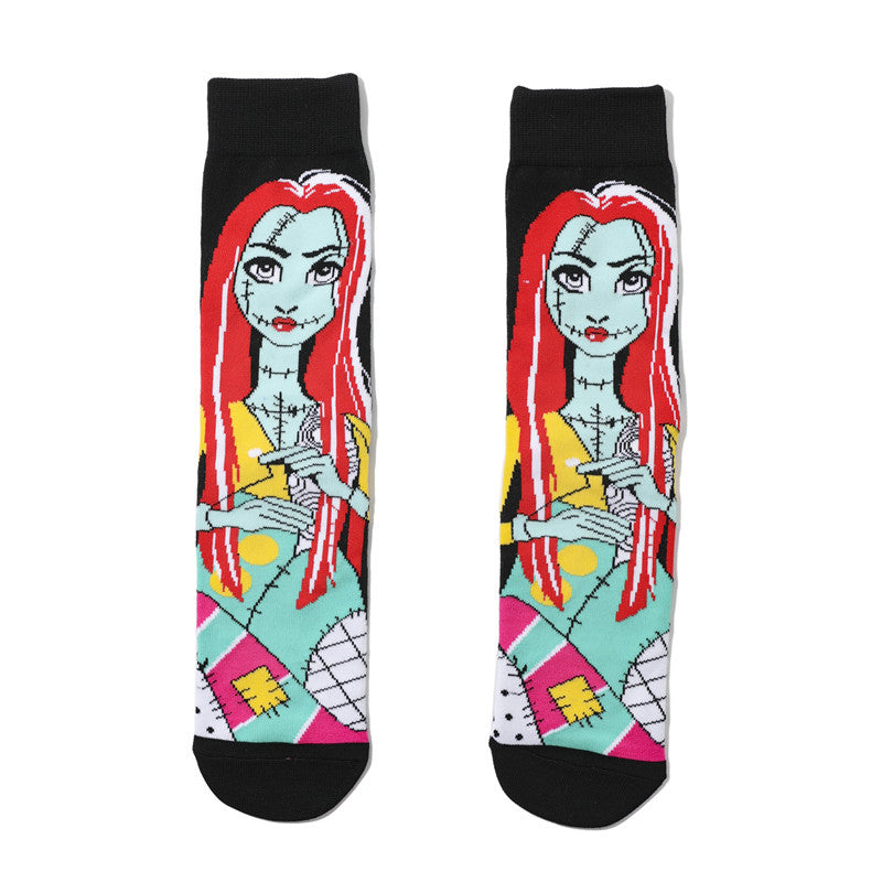 Women's New Trendy Socks Cotton Socks Men's Cartoon Trend Tube Socks Halloween Socks-5PRS