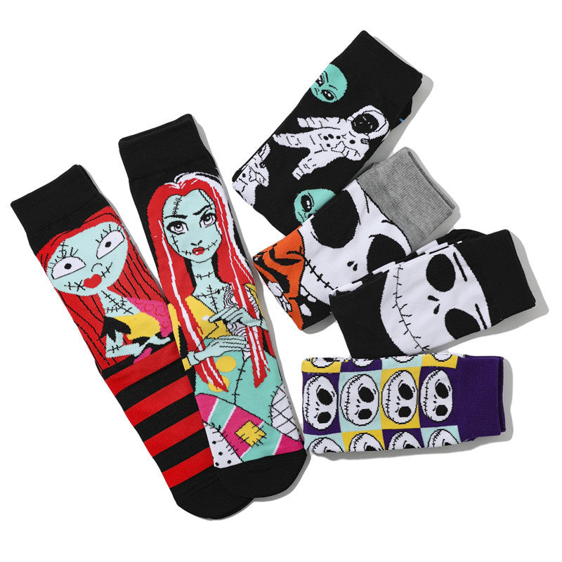 Women's New Trendy Socks Cotton Socks Men's Cartoon Trend Tube Socks Halloween Socks-5PRS