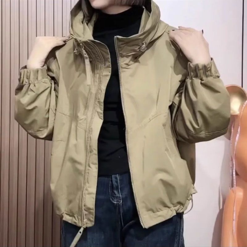 Zipper Hooded Retro Style Spring and Autumn New Loose Versatile Jacket Sunscreen Clothing Women Wear Cotton Coat