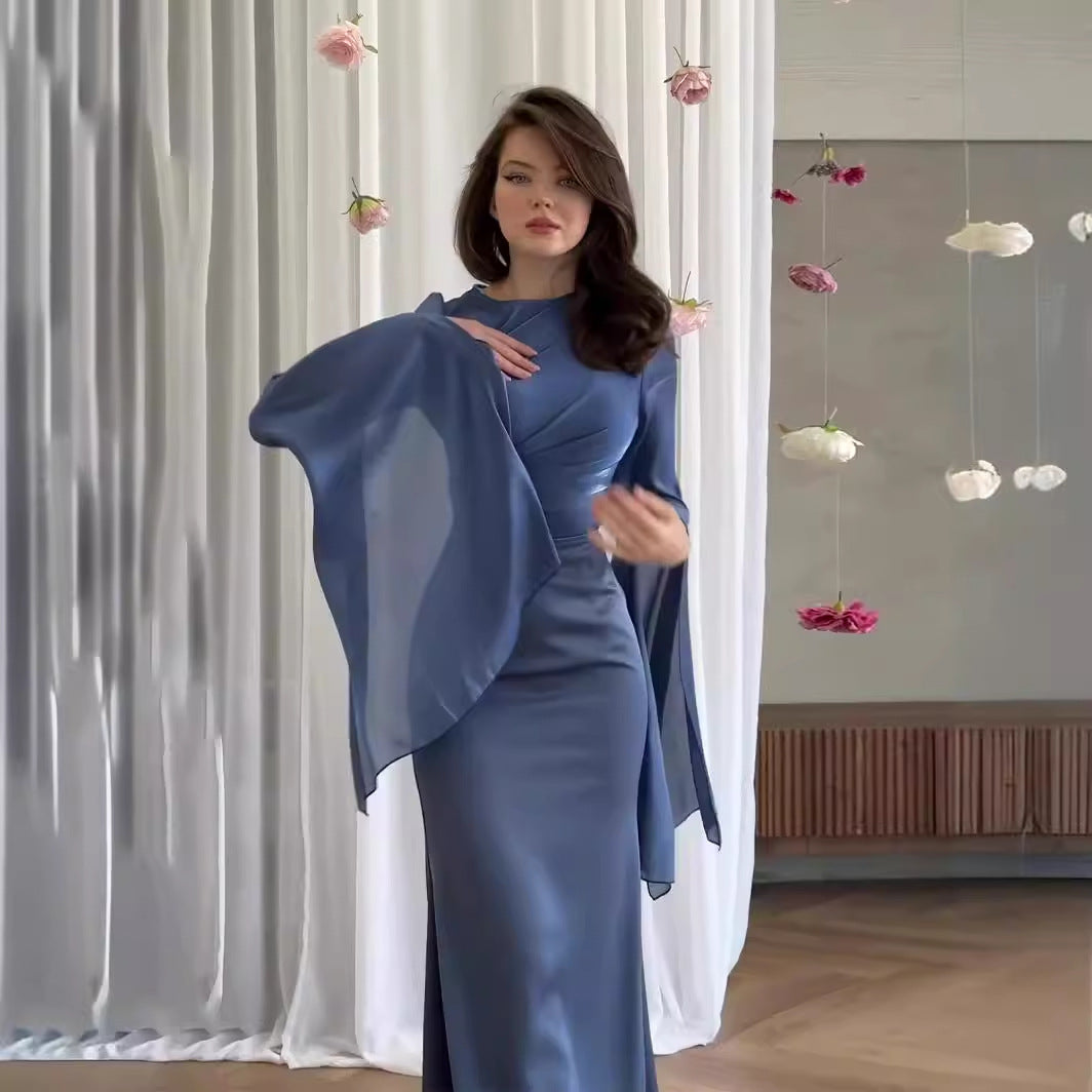 Boho Flowy Chiffon Maxi Dress - Tiered Sleeve Satin Slip