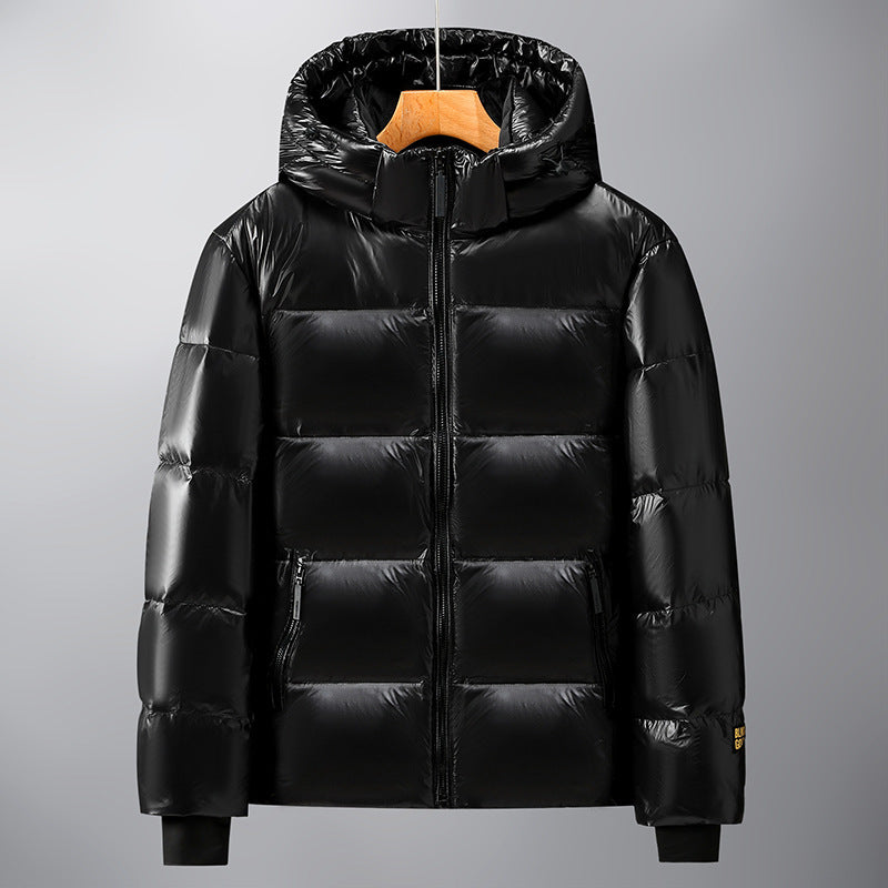 Winter New Black and Gold Winter Clothes Short Thickened Hooded Simple Glossy Coat for Men and Women