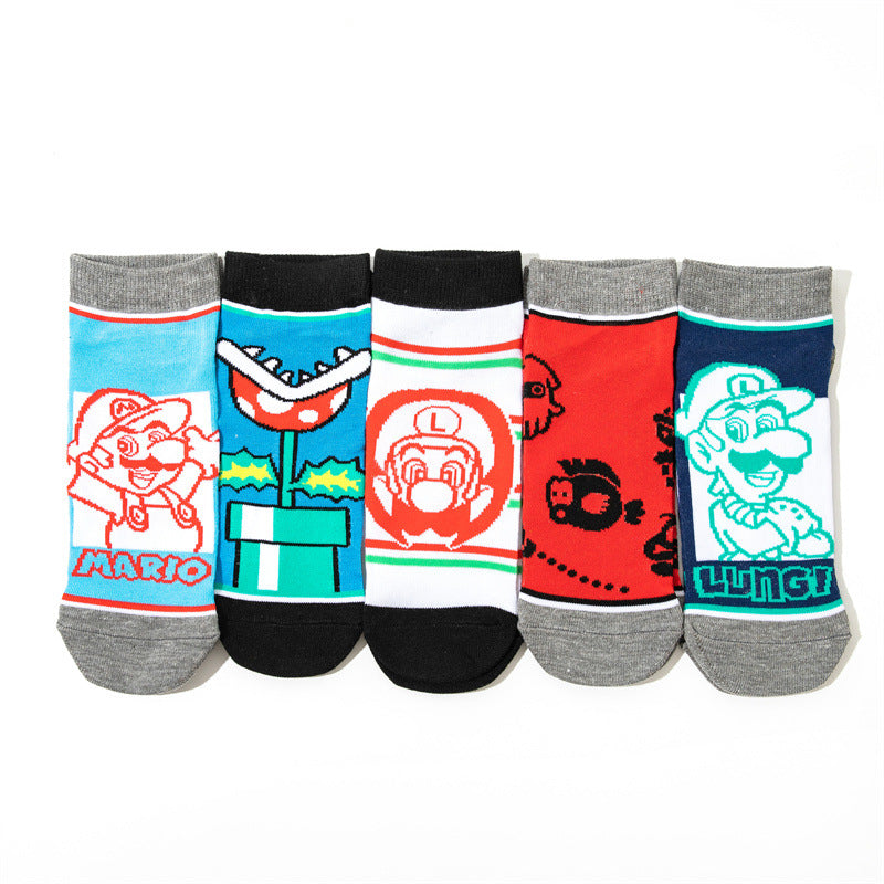 Wholesale Women's Cotton Men's Short Mary Boat Socks Animation Men's Cartoon Sock Personalized Animation Socks-5PRS