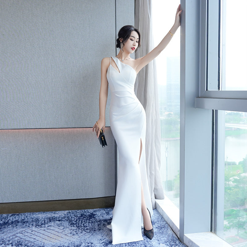 Chic Fall Evening Dress: Asymmetrical Shoulder Mermaid Gown for Sisterhood, Cocktail & Hostess Events – Slim-Fit Elegance