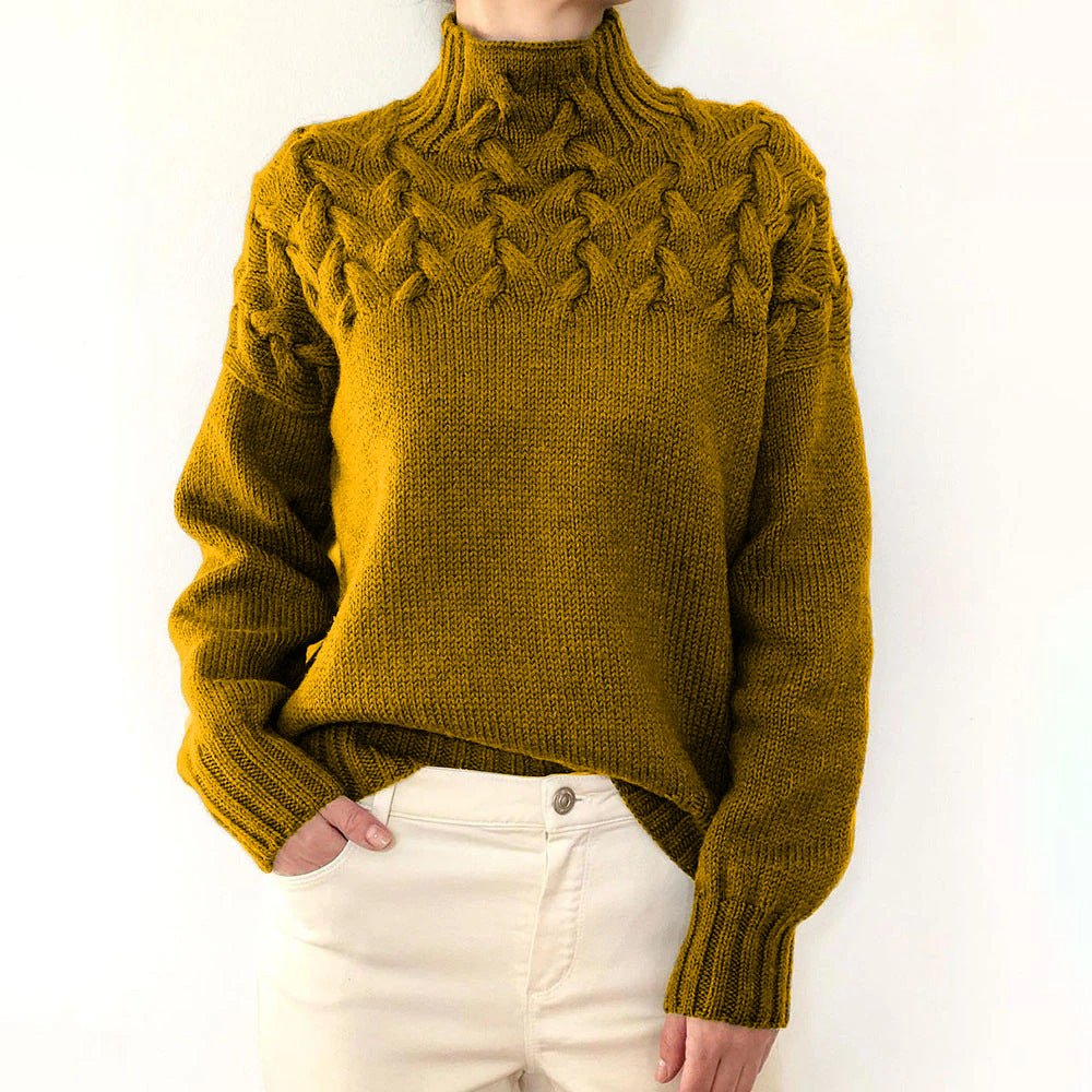 Women's Fashion Cable Knitted Detail Turtleneck Long Sleeve Sweater Women