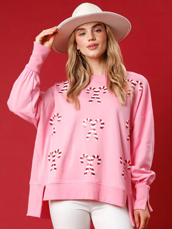 2024 Autumn and Winter New Women's Clothing Christmas Candy Sequined Top Loose Casual Sweater