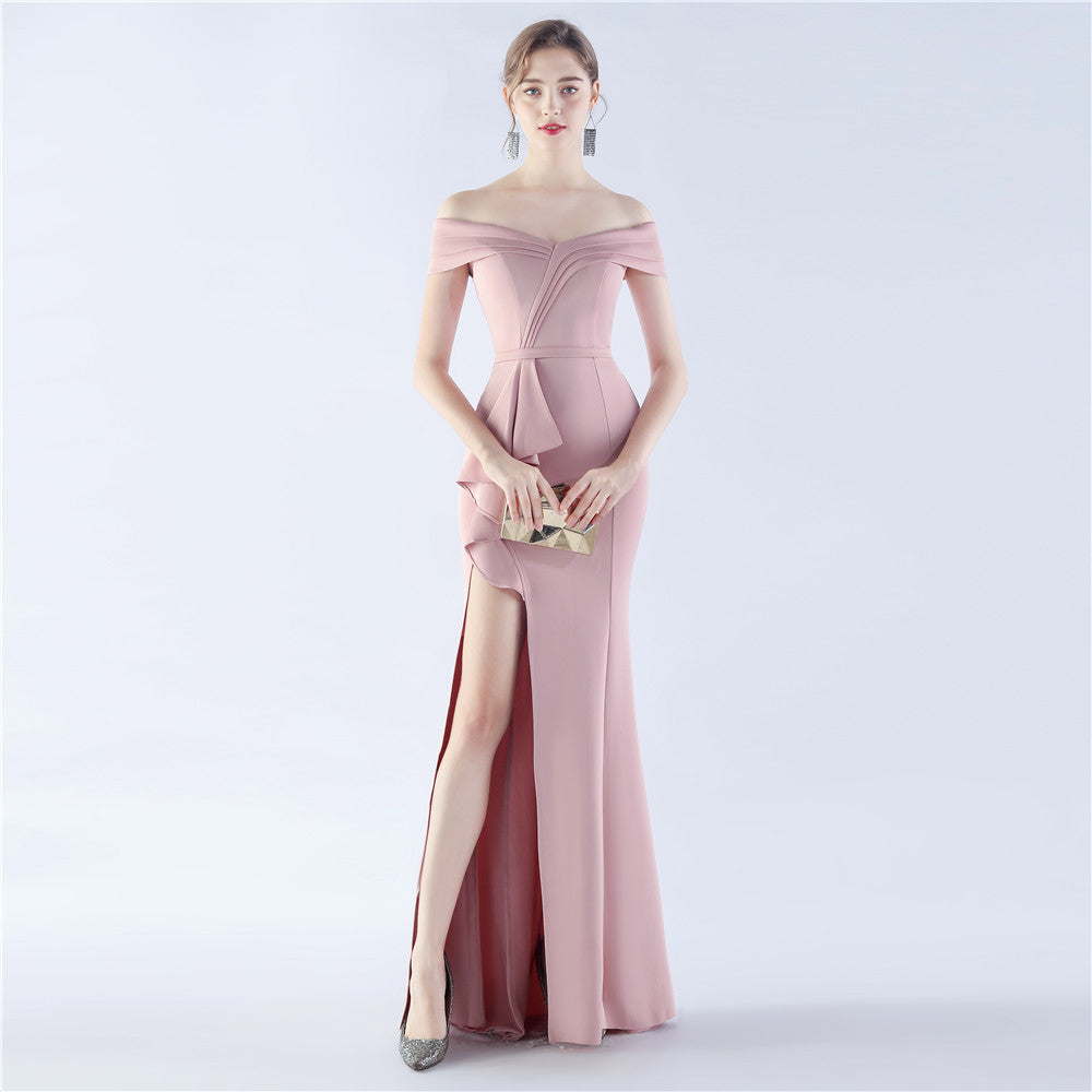 Satin One-Shoulder Evening Gown: Luxe Slit Formal Dress Wedding Guest Party Maxi