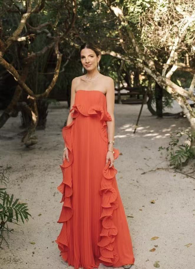 Vintage Ruffle Maxi Skirt: Fringe Hem & Draped Bust with Floor-Length Elegance for Weddings/Events