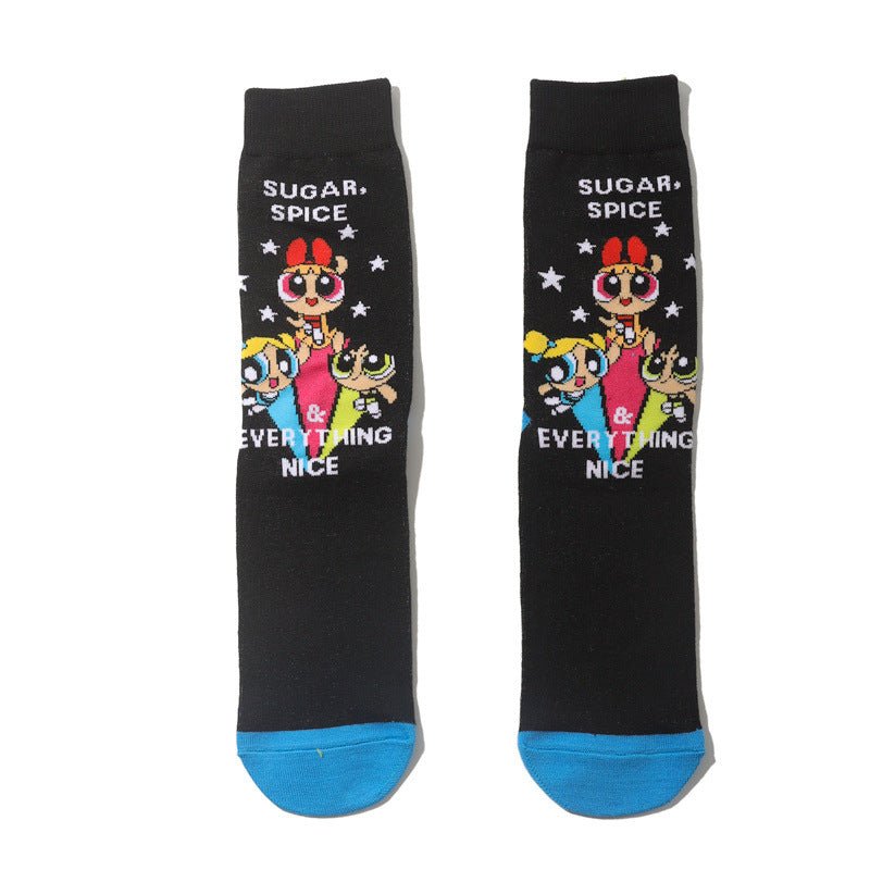 Men's Wholesale Trendy Socks Female Animation Cartoon Cotton Socks Comic Male Medium Tube Pirate Socks-5PRS
