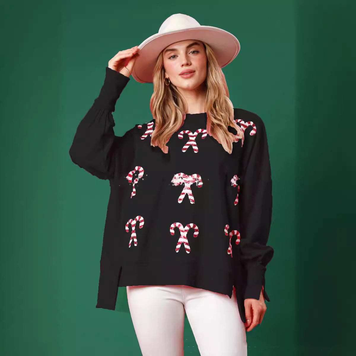 2024 Autumn and Winter New Women's Clothing Christmas Candy Sequined Top Loose Casual Sweater